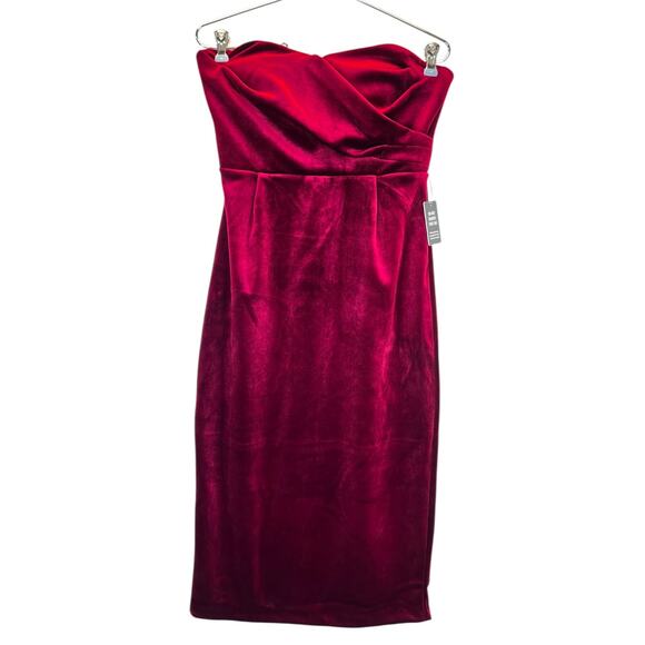 Express Velvet Strapless Midi Sheath dress ruby - S - Picture 2 of 13